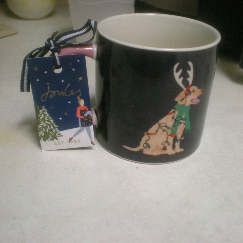 JOULES Dog We Woof You a Merry Christmas Ceramic Mug Blue/White 12oz NWT